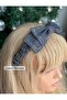 Luxury Design Crystal Stone Embroidered Motif Layered Bow Denim Fabric Drawstring Crown Women's Children's Crown Blue - 4