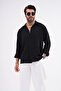Linen Textured Oversize Men's Shirt Black - 6