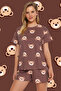 Kahverengi %100 Pamuklu Ayıcıklı Şortlu Örme Pijama Takımı THMSS23PT00005