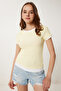 Women's Yellow Contrast Color Gathered Ribbed Knitted Blouse Pb00040 - 2