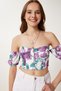 Women's Purple Bone Pattern Crop Viscose Blouse Cr00510