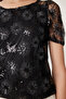 Women's Black Sequin Embroidered See-Through Crop Blouse Tp00065 - 5