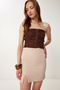Women's Cream Slit Mini Woven Skirt Tp00074 - 2