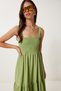 Women's Green Strap Flounced Summer Dress Zv00330 - 4