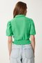 Women Dark Green Balloon Sleeve Linen Crop Shirt Blouse Tp00081 - 4