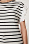 Women's Bone Black Striped Flounced Cotton Knitted Blouse Tp00080 - 5