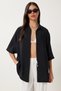 Women's Black Oversize Woven Shirt Wf00130 - 2