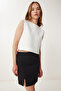 Women's Black Slit Mini Woven Skirt Tp00074 - 3