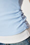 Women's Sky Blue Contrast Color Gathered Ribbed Knitted Blouse Pb00040 - 4