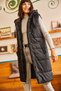 Women's Black Hooded Pocketed Puffer Vest YLK-19000007 - 6