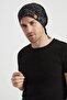 Men's Black, White Patterned, Rope Detailed 4 Season Hat Beanie Buff Ultra Soft Natural Combed Cotton - 4