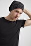 Men's Black, White Patterned, Rope Detailed 4 Season Hat Beanie Buff Ultra Soft Natural Combed Cotton - 5
