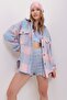 Powder Pink Plaid Melton Cotton Oversized Jacket Shirt ALC-X7142 - 5