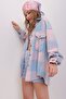 Powder Pink Plaid Melton Cotton Oversized Jacket Shirt ALC-X7142 - 6
