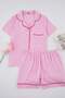 Pembe Biye Detaylı Viskon Dokuma Pijama Takımı TBBSS25AI00016 - 5
