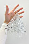 Silver Bride Groom Handkerchief Sequin Sequin Pearl and Crystal Stone Detailed Wedding Henna Circumcision Promise Engagement Halay - 3