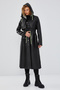 Rihanna Women Black Hooded Leather Trench Coat 23Wgd5082U4 - 7