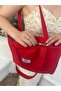 Red Lined, Pocketed, Suitable for Daily Use, Cloth, Fabric Bag, Arm and Shoulder Bag - 4