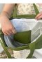 Green Lined, Pocketed, Suitable for Daily Use, Cloth, Fabric Bag, Arm and Shoulder Bag - 3