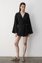 Black Cotton Button Detailed Belted Linen Kimono - 005 - 2