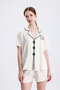 Women's Short Sleeve Shorts Cat Pattern Embroidered Pajama Set - 6