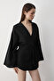 Black Cotton Button Detailed Belted Linen Kimono - 005 - 6