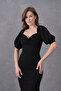 Black Crepe Fabric Double Breasted Collar Balloon Sleeve Design Slit Detailed Maxi Dress582853 - 5