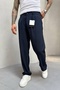 Men's Baggy Fit Pleated Navy Blue Fabric Pants Ke-1000
