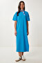 Cotton Summer Casual Combed Dress Blue Lub0056 - 4