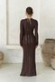 Anandra Bead Detail Brown Knitwear Long Dress - 5