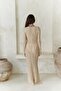 Anandra Beaded Detail Dark Beige Knit Long Dress - 5