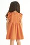 Crew Neck Ruffled Waist Gathered Tile Color Girls Dress - 2