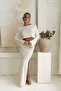 Wayhu Crew Neck Beige Knitwear Crop Skirt Suit