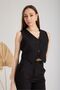 V-Neck Buttoned Blazer Black Crop Vest