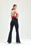 Women's Black Flare Leg Diving Fabric High Waist Lycra Combination Tights Trousers - 4