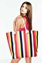 Women's Beach Bag with Zippered and Drawstring Pocketed , Large, Striped Rainbow Patterned - 2