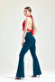 Women's Navy Blue Flared Leg Diver Fabric High Waist Lycra Tights Pants - 4
