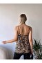 Women's Milk Coffee Printed Blouse with Lace Collar and Adjustable Rope Straps - 6