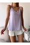 Women's Purple Lace Collar Adjustable Rope Strap Blouse - 5