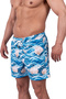 Bronz Ocean Wave Men's Swim Shorts Quick Dry Aquadry Fabric, Blue Shades, Zipper Pocket XL