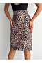 Women's Leopard Pattern Elastic Waist Diving Fabric Colorful Slit Pencil Skirt Length 65 cm - 5