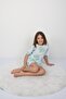 Green Heart Pattern Short Sleeve Girl's Summer Pajamas Set with Short Shorts Underneath - 2