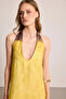 Halter Neck Long Satin Dress - Yellow - 5