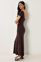 Backless Long Sandy Knitted Dress Brown Ldz0007 - 2