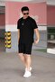 Men's Cotton Owersize Printed Waist Tie Zipper Pocket Shorts Suit