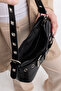Black Baguette Women's Shoulder & Arm Bag with Belt Detail – Vegan Leather with Adjustable Strap - 8