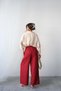 Summer Relaxed Cut High Waist Rope Lace-Up Wide Leg Loose Palazzo Trousers - Red - 7
