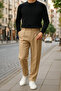 Men's Beige Color Pleated Lycra Comfortable Fit Baggy Fabric Trousers - 7
