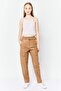 Women Regular Fit Plain Belted Faux Leather Cargo Pants, Tan - 3