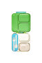 3 Compartment Bento Lunch Box w/ Spoon and Fork Set and Stainless Steel Gravy Box - Dino Green - 3
